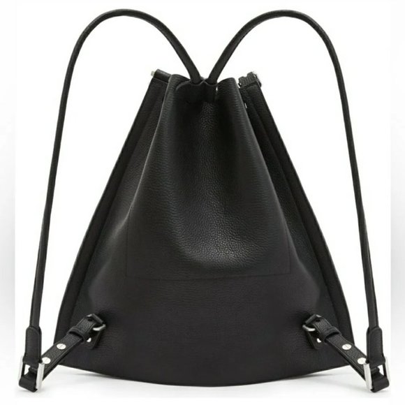 ALLSAINTS Alpha Pebble Leather Convertible Backpack/ Shoulder Bag Purse Black - Picture 2 of 16